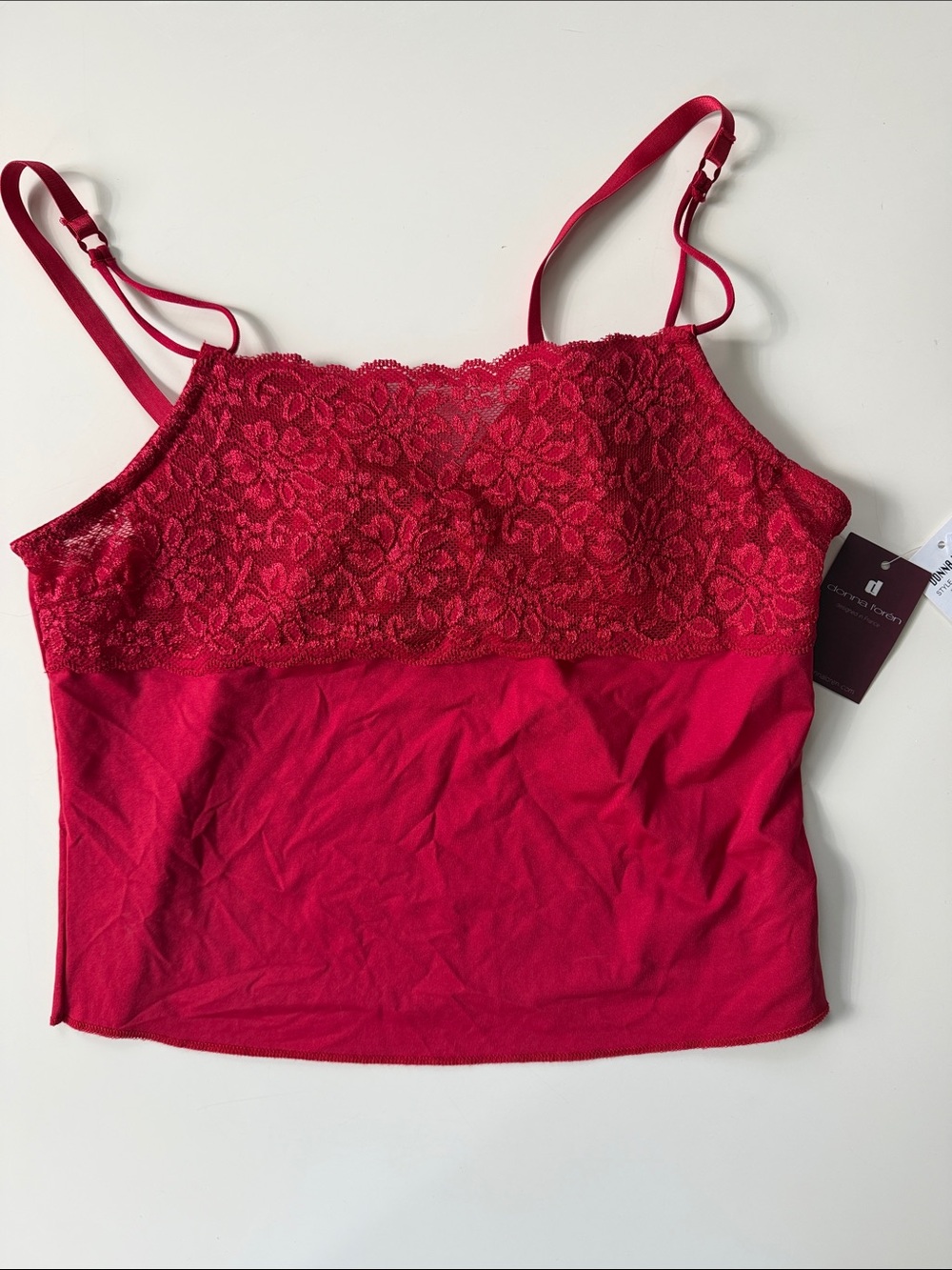 Lace-Trim Camisole Chemise Top - Red